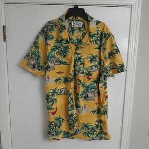 Aeropostale Yellow and Green Tropical Print Shirt
